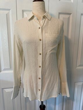 Pilcro by Anthropologie Cream Casual Button Down Shirt Relaxed Fit Sz XXS